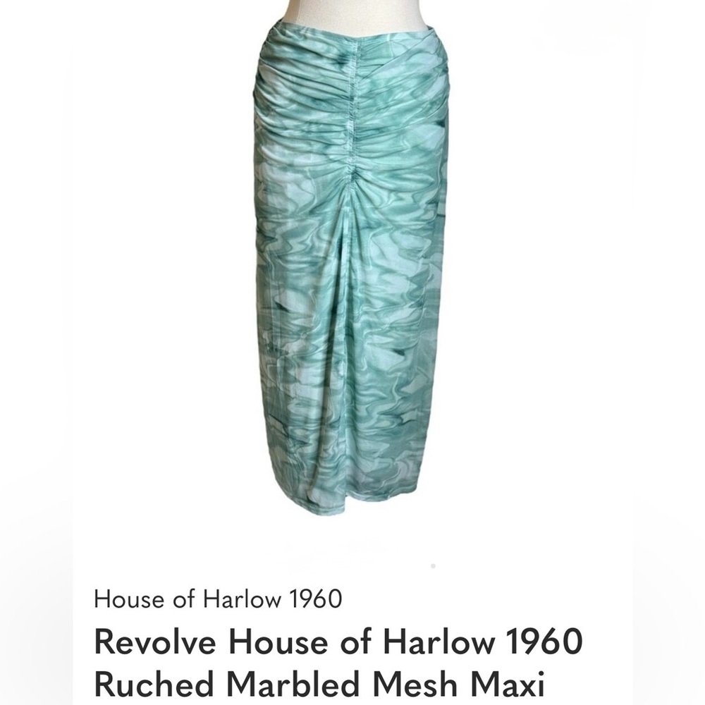 House of Harlow 1960 Ruched Marbled Mesh Maxi Skirt in Sea Green size Small